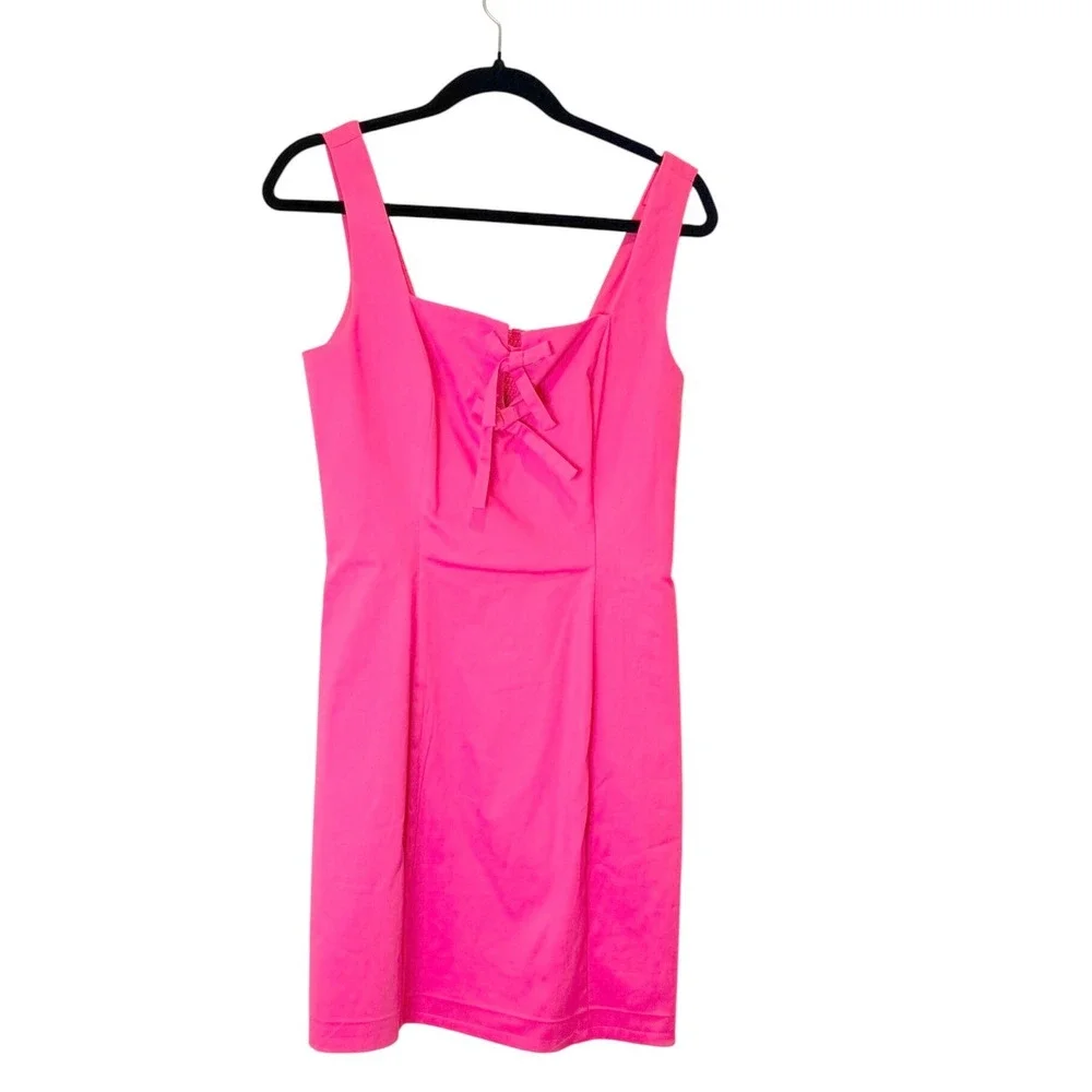 Adrianna Papell Hot Pink Sleeveless Mini Cocktail Dress Bow Size 6 Valentines - Picture 1 of 7